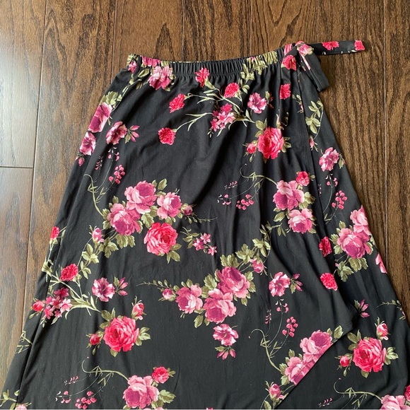 French Grey Floral Wrap Midi Skirt - Picture 2 of 10
